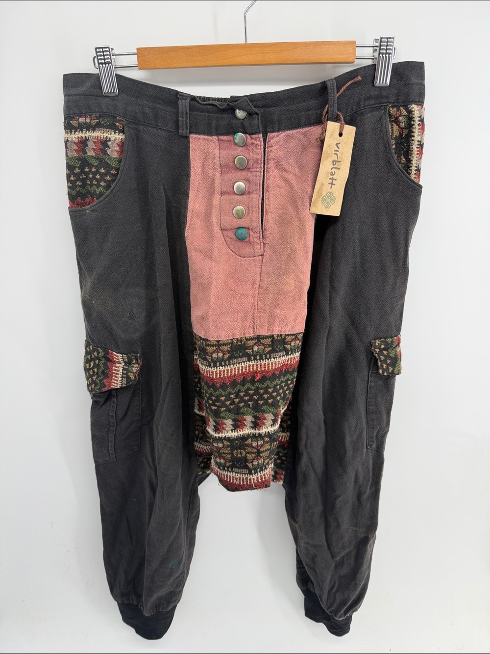 Virblatt cotton baja hippie patchwork boho festival harem jogger style pants NEW